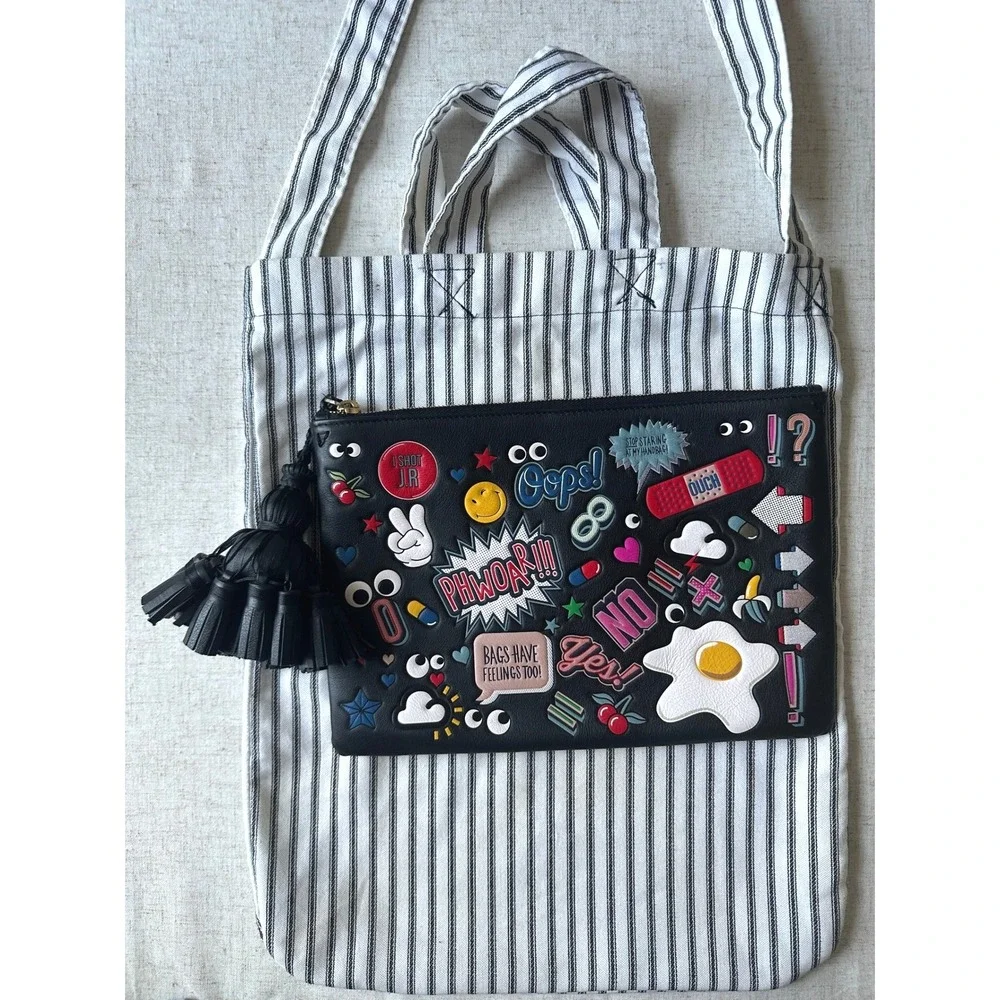 Anya Hindmarch Georgiana All Over Wink Sticker Clutch Bag with Tassel
